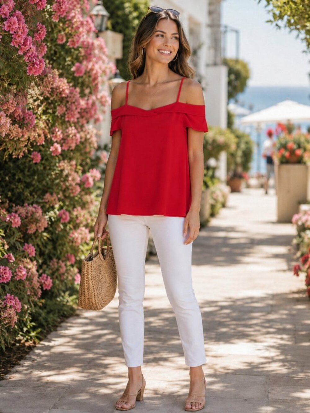 Anthropologie Paper Crown Red Ruffle Cold Shoulder Top Size S Romantic
